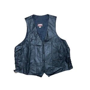 HILLSIDE Black Leather Large Vest Snap Button Western Motorcycle Made in USA